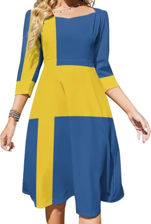 TAIZIYEAH Dress Swedish Flag Women's Summer Casual Loose Dress Long Dress Short Sleeve for Girls Fashion Skirts M