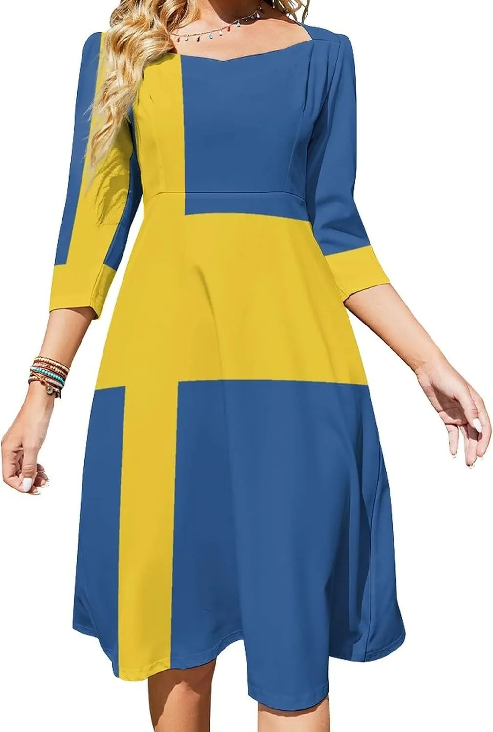TAIZIYEAH Dress Swedish Flag Women's Summer Casual Loose Dress Long Dress Short Sleeve for Girls Fashion Skirts M