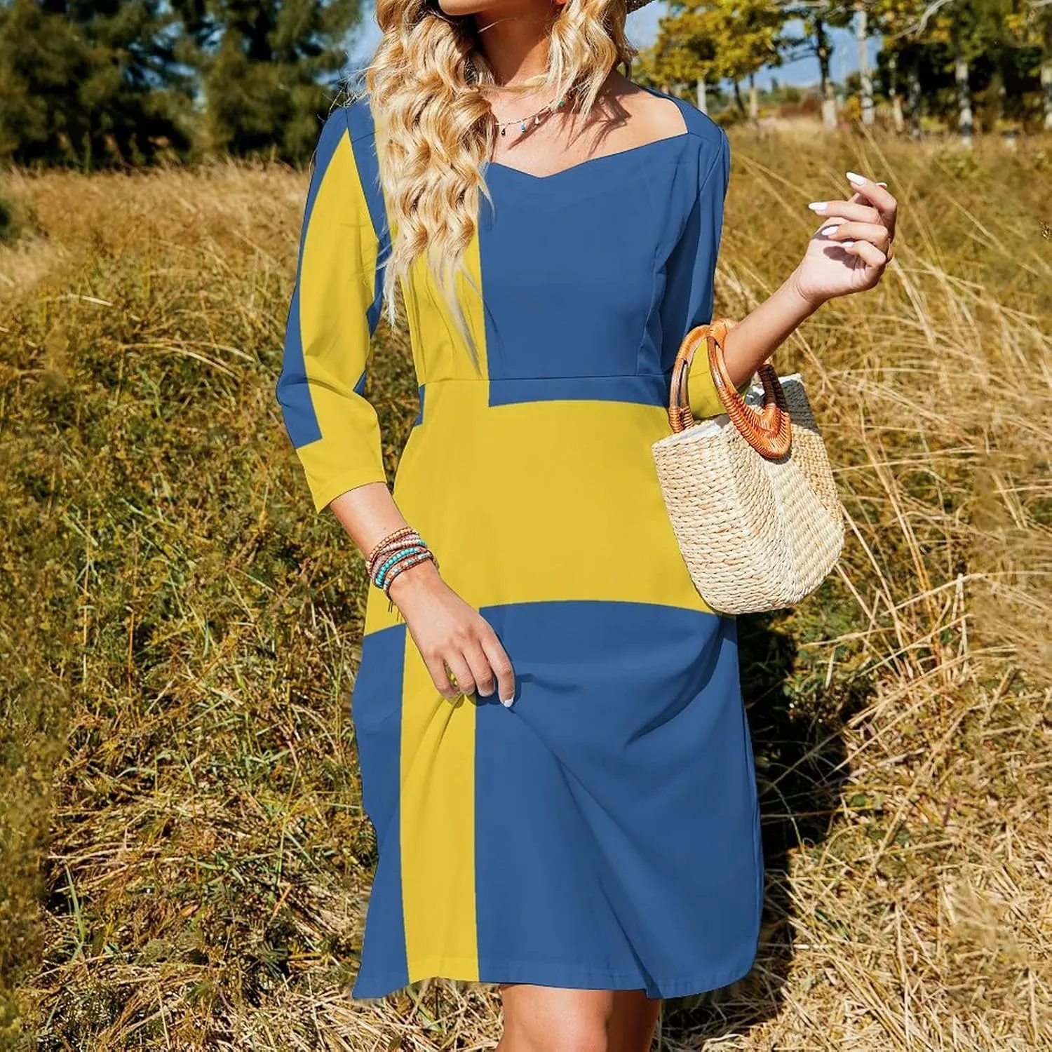 TAIZIYEAH Dress Swedish Flag Women's Summer Casual Loose Dress Long Dress Short Sleeve for Girls Fashion Skirts M
