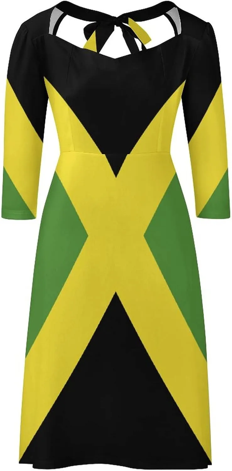 TAIZIYEAH Jamaican Flag Elegant Casual Long Dress Jamaican Flag Girls Summer Sunshine Beach Skirts for Womens 2XL