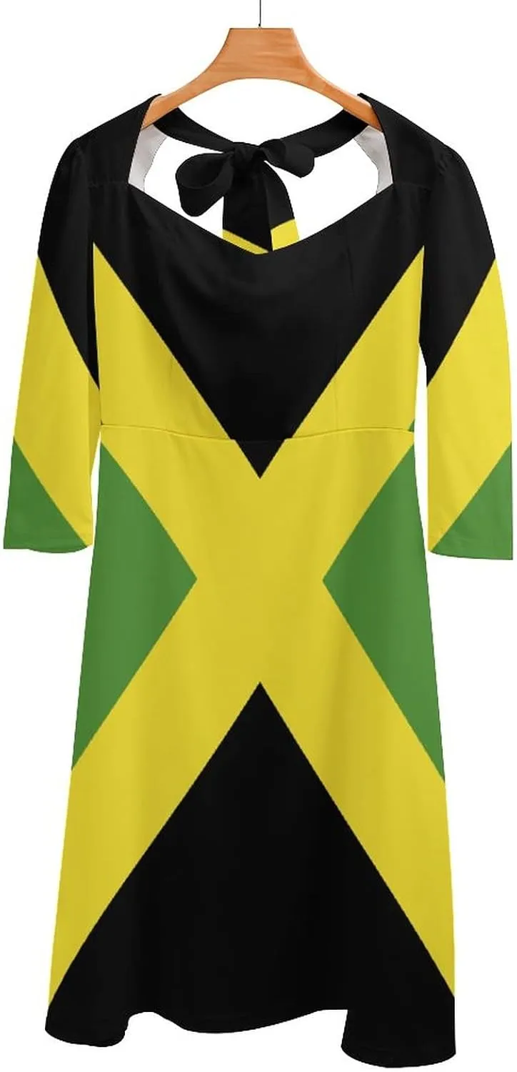 TAIZIYEAH Jamaican Flag Elegant Casual Long Dress Jamaican Flag Girls Summer Sunshine Beach Skirts for Womens 2XL