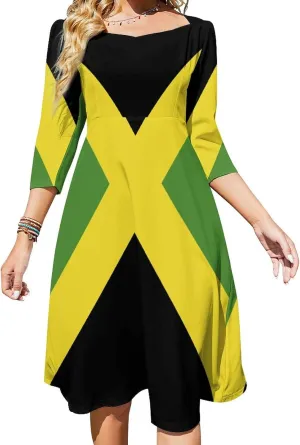 TAIZIYEAH Jamaican Flag Elegant Casual Long Dress Jamaican Flag Girls Summer Sunshine Beach Skirts for Womens 2XL
