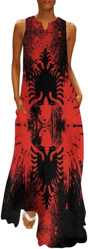 TAIZIYEAH Long Dress Albanian Flag Women's Summer Casual Loose Dress Long Dress Short Sleeve for Girls Fashion Skirts S