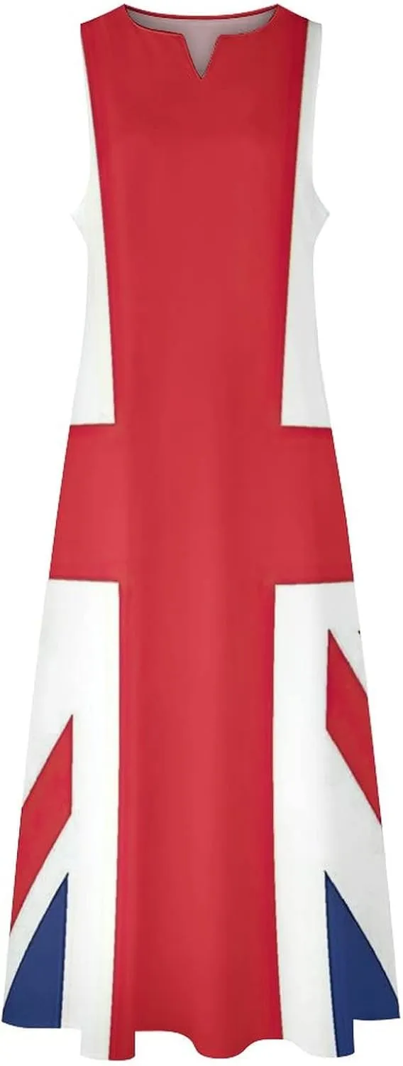 TAIZIYEAH Long Dress British Flag Women's Summer Casual Loose Dress Long Dress Short Sleeve for Girls Fashion Skirts 4XL