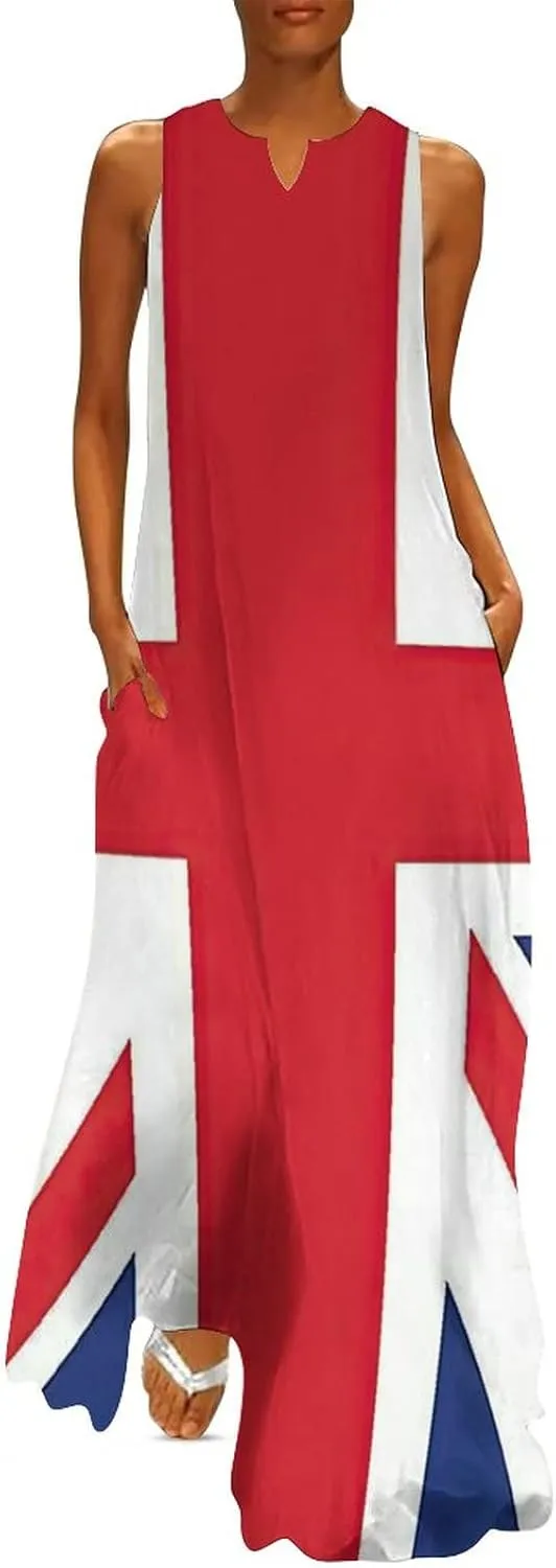 TAIZIYEAH Long Dress British Flag Women's Summer Casual Loose Dress Long Dress Short Sleeve for Girls Fashion Skirts 4XL