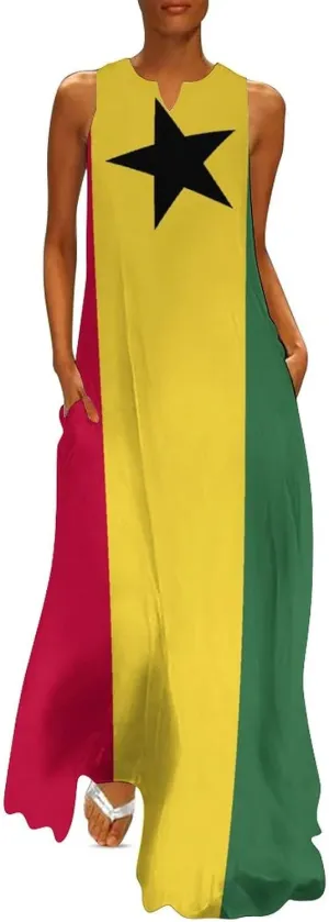 TAIZIYEAH Long Dress Elegant Casual Long Dress Ghana Flag Girls Summer Sunshine Beach Skirts for Womens L