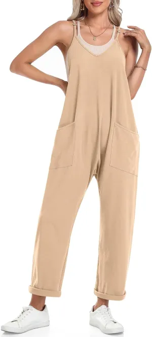 TARSE Women's Sleeveless Jumpsuits V Neck Harem Overalls Causal Adjustable Straps Stretchy Comfy Romper with Pockets 2025