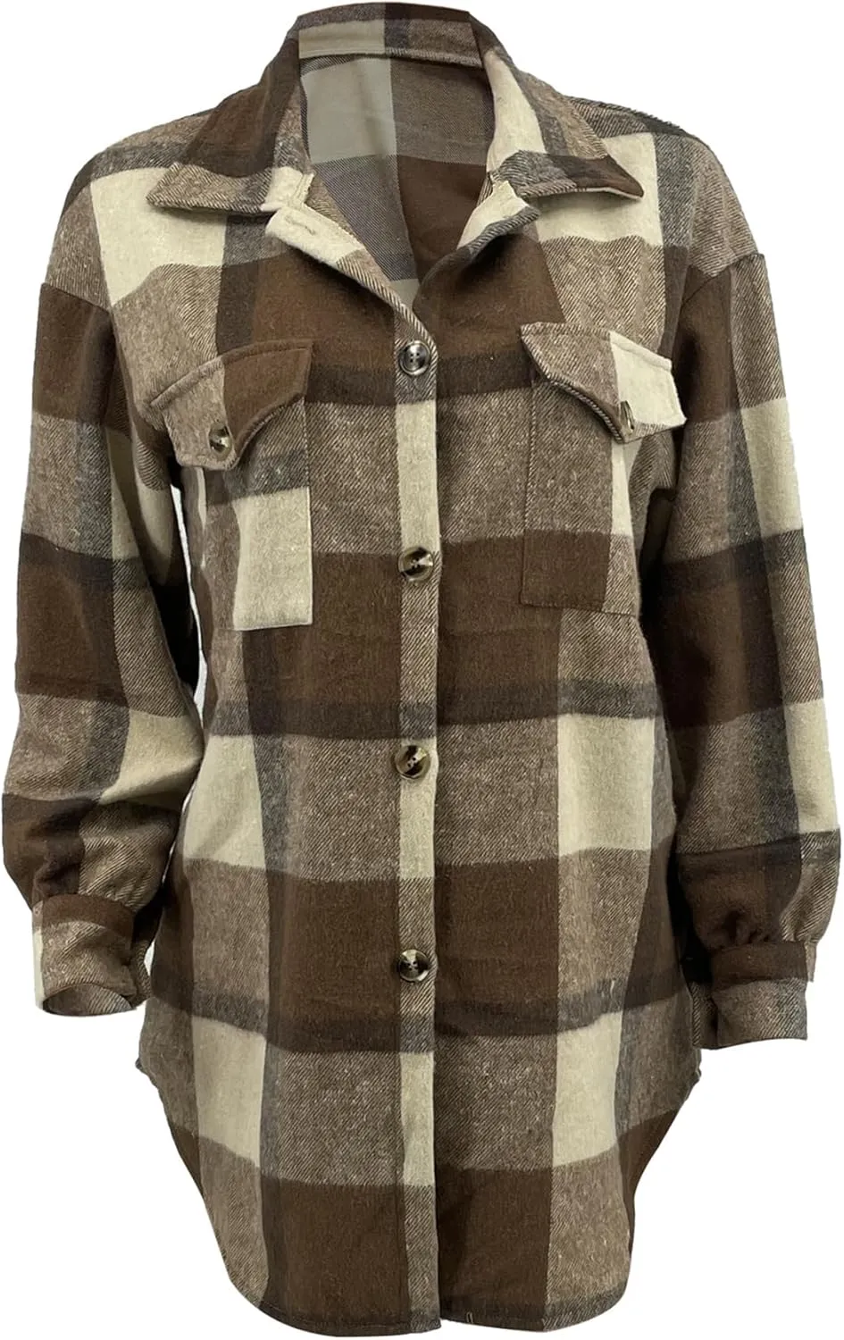 Tcremisa Womens Casual Plaid Shirt Jacket Wool Blend Button Down Long Sleeve Shacket Coats