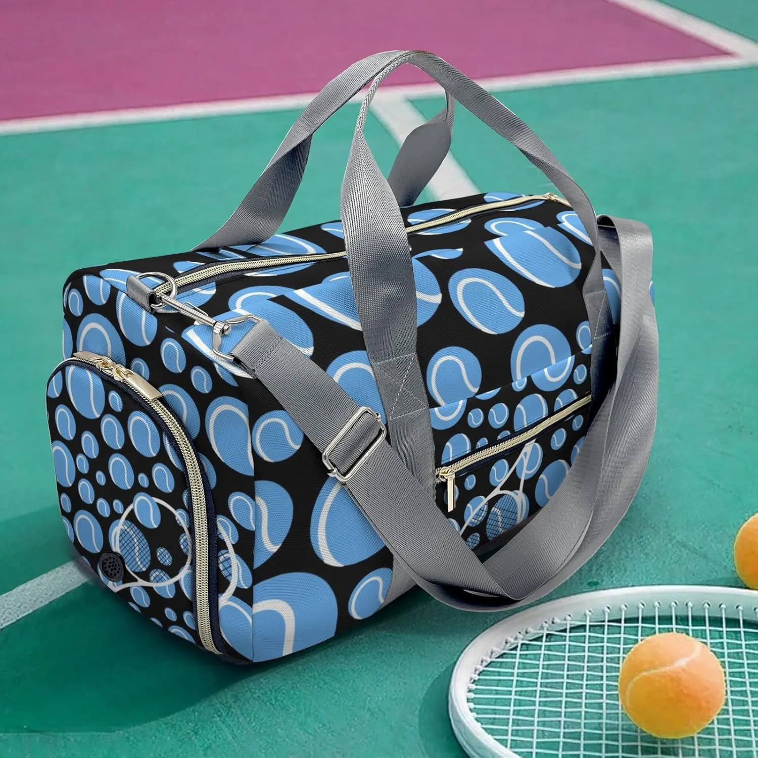 Tennis Blue Sport Gym Travel Duffel Bag Large Foldable Waterproof Overnight Bag for Beach Swim Bags Pool Sports Gym