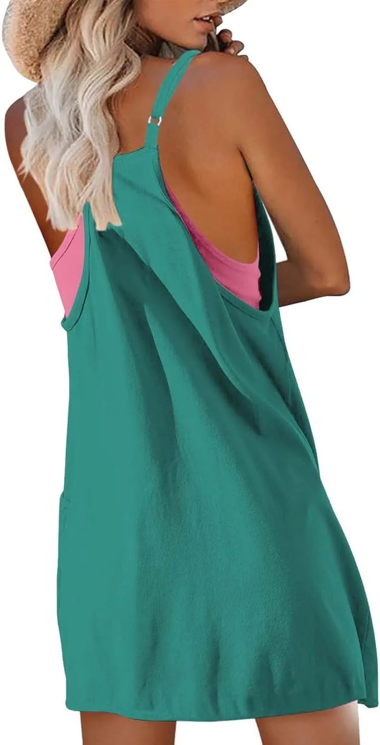 Tennis Dress for Women Built-in Shorts Summer Sleeveless Spaghetti Strap Sundress Workout Athletic Dress with Pocket