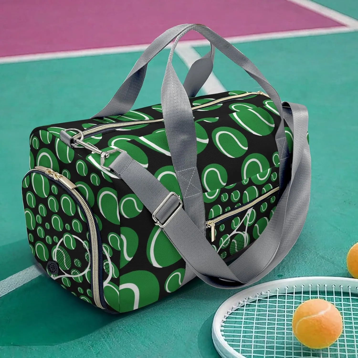 Tennis Green Sport Gym Travel Duffel Bag,Sports Tote Gym Bag,Shoulder Weekender Overnight Bag for Women