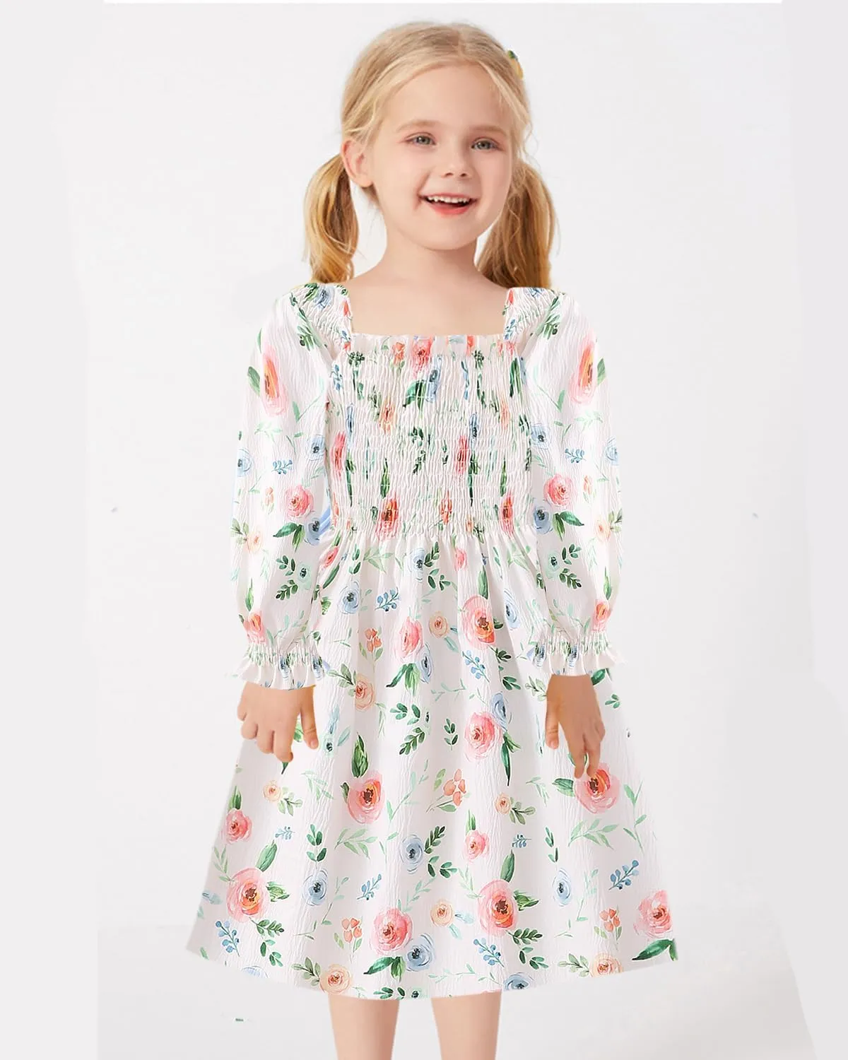 Tkria Girl Dress Spring Summer Square Neck Lantern Long Sleeve Toddler Dresses Size 3-7T