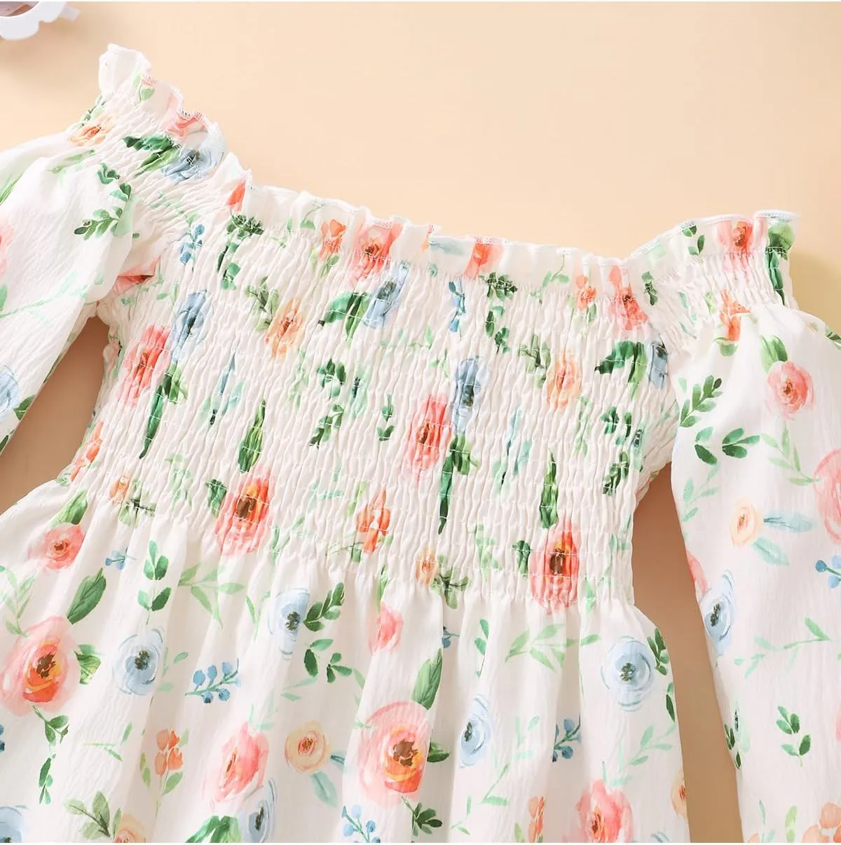 Tkria Girl Dress Spring Summer Square Neck Lantern Long Sleeve Toddler Dresses Size 3-7T