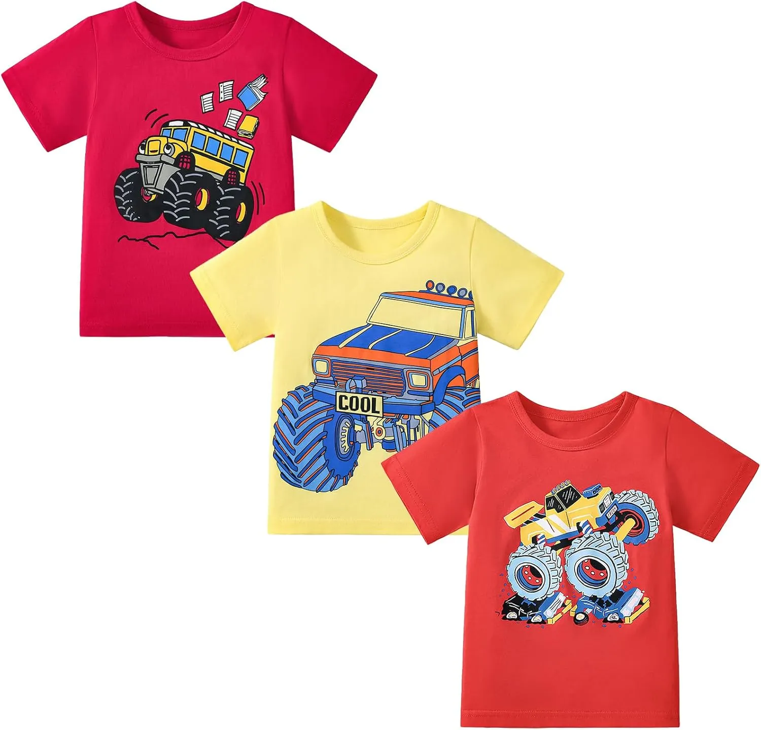 Toddler Boy Short Sleeve Tshirt Summer Cotton Casual Graphic Crewneck Tee Shirts Packs