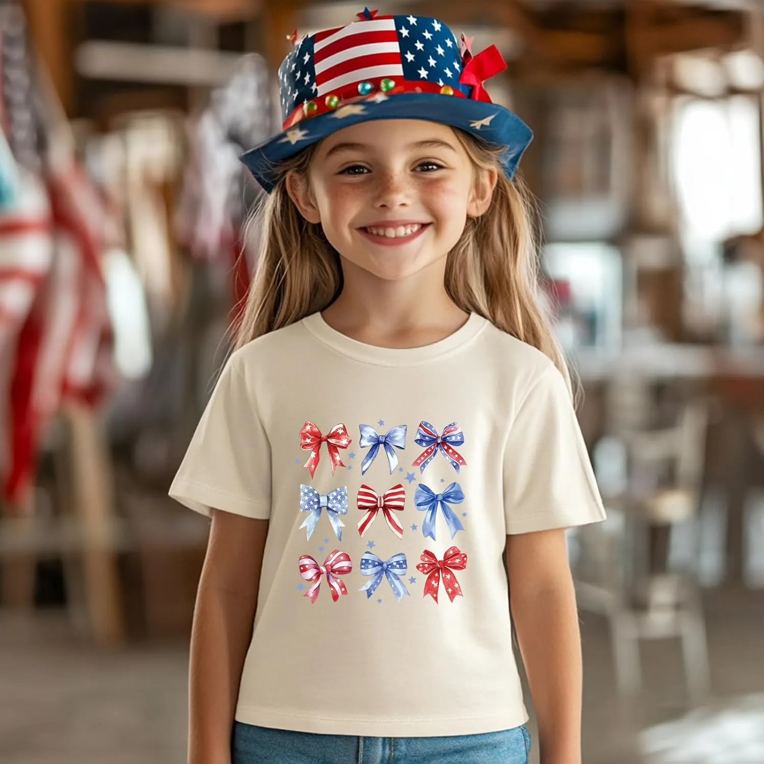 Toddler Girl American Flag Shirt 4th of July Tshirt Cotton Short Sleeve Tees 2-12 Years
