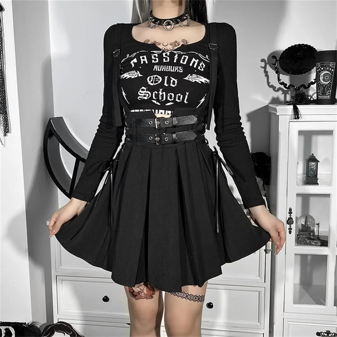 TOMETO STAR Gothic Punk Grunge Skirt High Waist Mini Skirt Harajuku Women Pleated Skirts