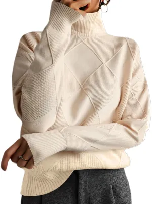 Turtleneck Sweater Women Long Sleeve Cable Knit Sweater Tops Fall Fashion Solid Color Oversized Pullover Tops