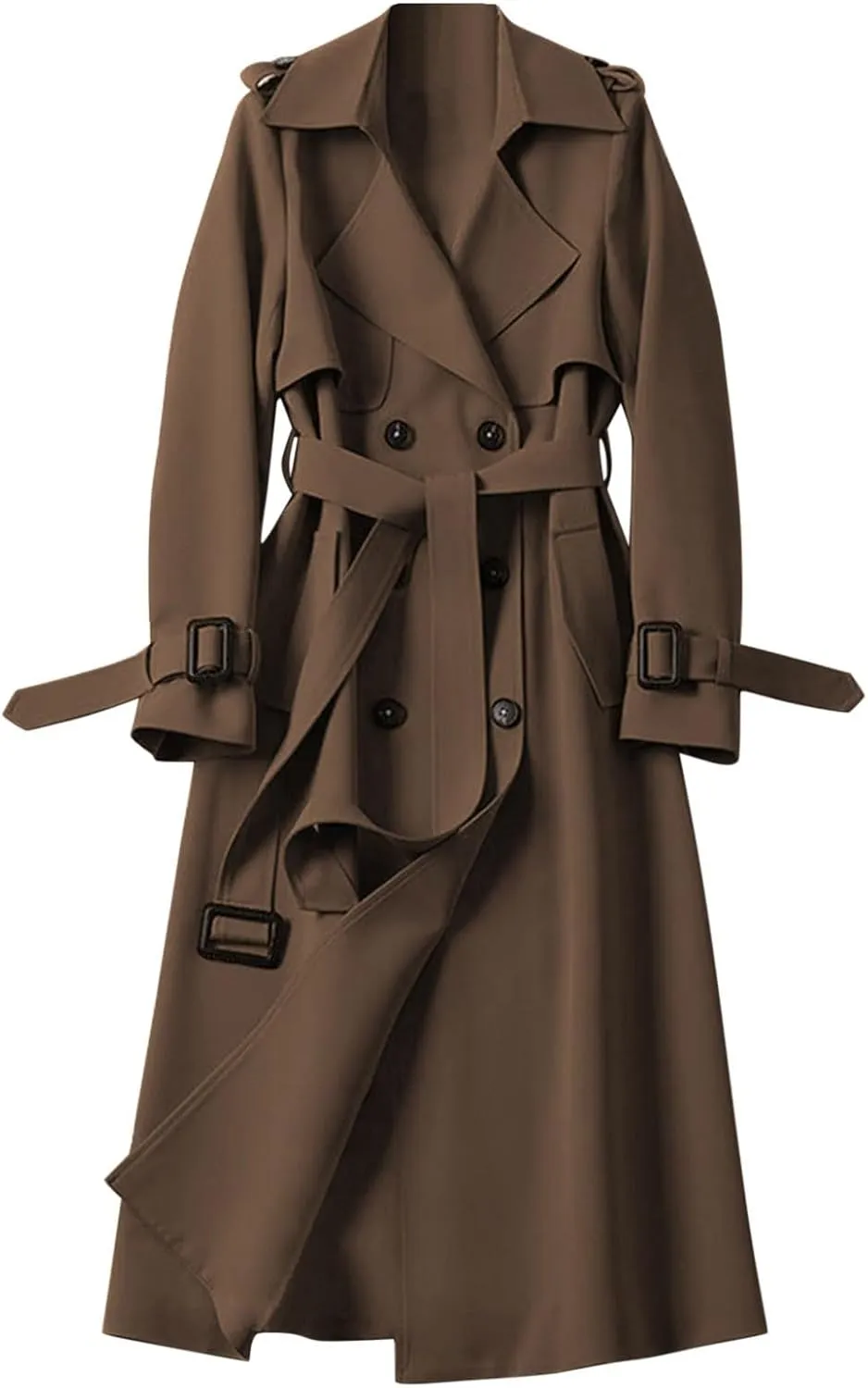 uhnmki Women Trench Coat Long Loose Jacket Faux PU Leather Oversize Classic Lapel Overcoat with Belt