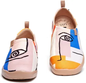 UIN Women's Slip Ons Canvas Lightweight Flats Sneakers Walking Casual Loafers Comfortable Art Painted Travel Shoes Look at Me (6)
