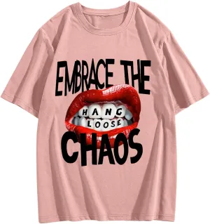Verdusa Women's Lip Graphic Print Drop Shoulder Hiphop Tees Oversized Y2k T Shirts