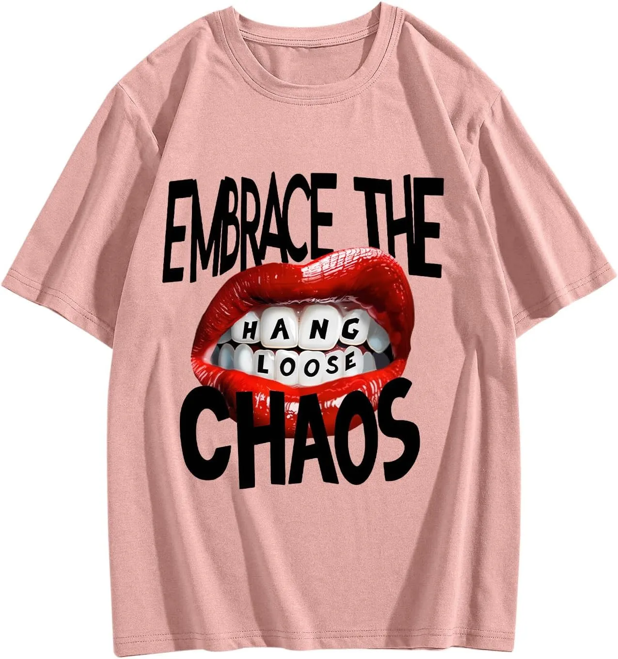 Verdusa Women's Lip Graphic Print Drop Shoulder Hiphop Tees Oversized Y2k T Shirts