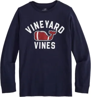 vineyard vines Boys' Textured Football Character Whale Long-Sleeve Tee