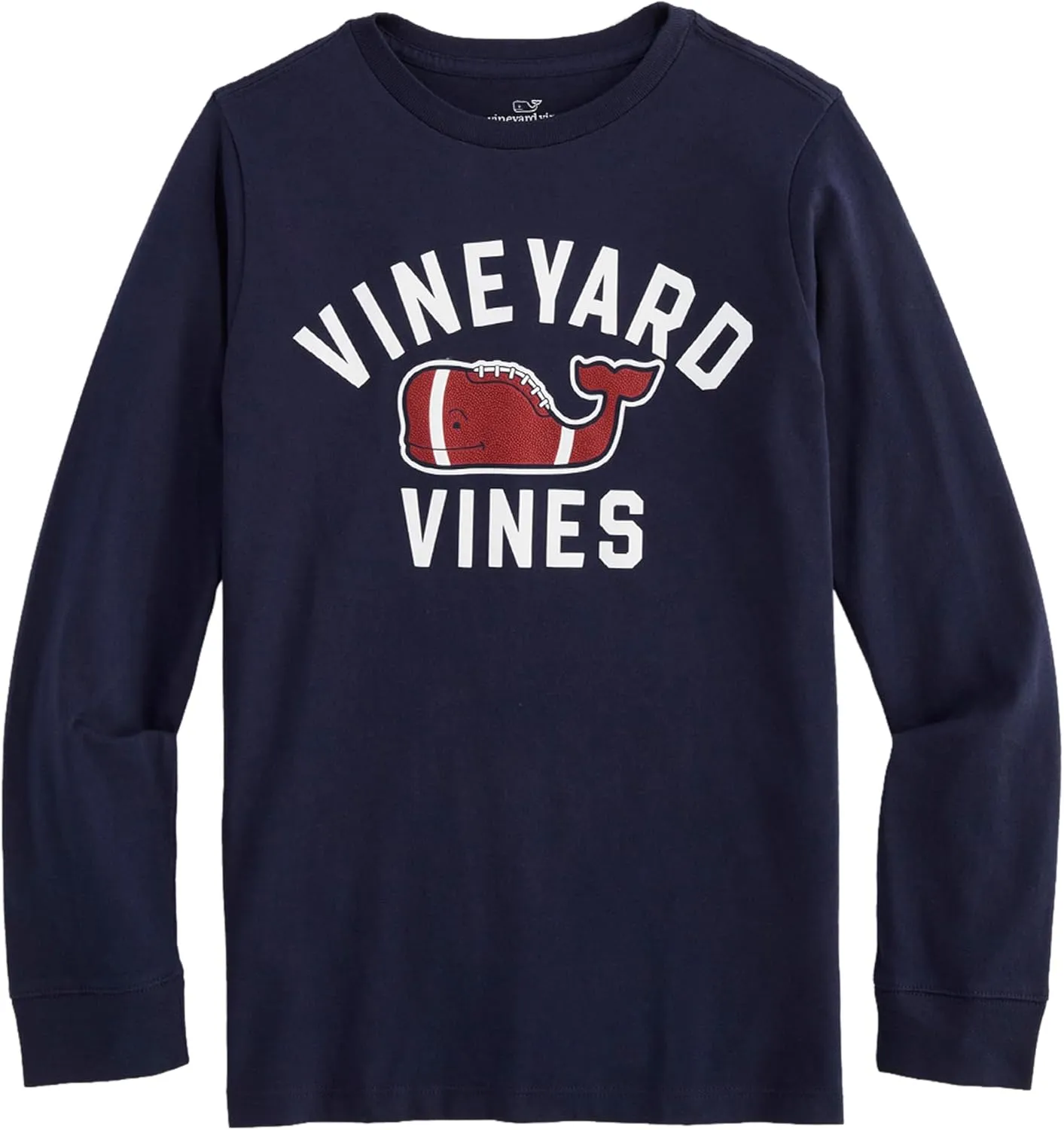 vineyard vines Boys' Textured Football Character Whale Long-Sleeve Tee