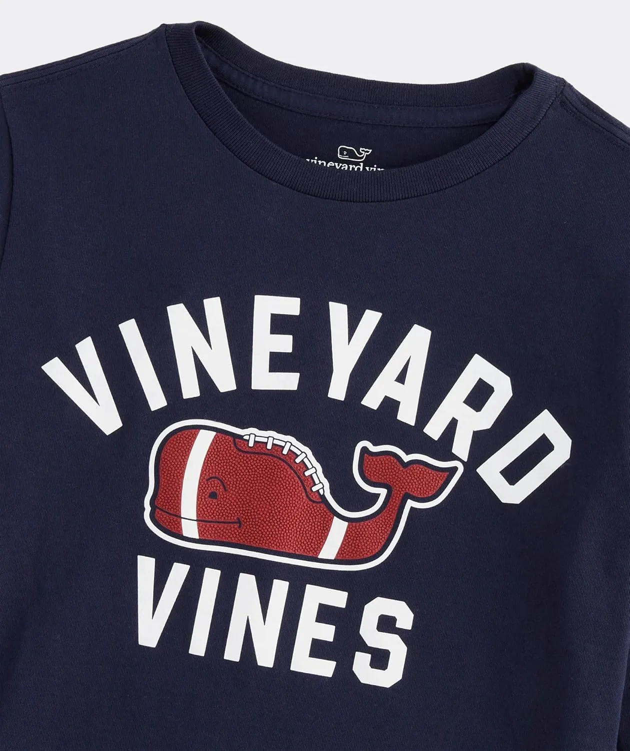 vineyard vines Boys' Textured Football Character Whale Long-Sleeve Tee