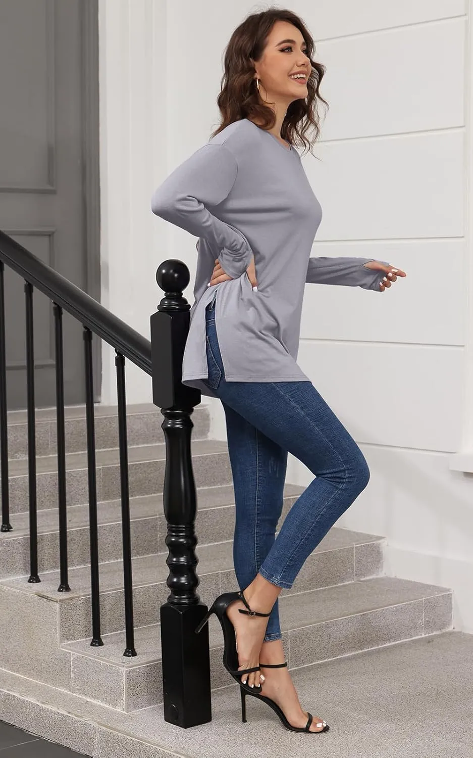 VNIRA Oversized T Shirts for Women Long Sleeve Loose Fit Casual Fall Tunic Top Basic Tee