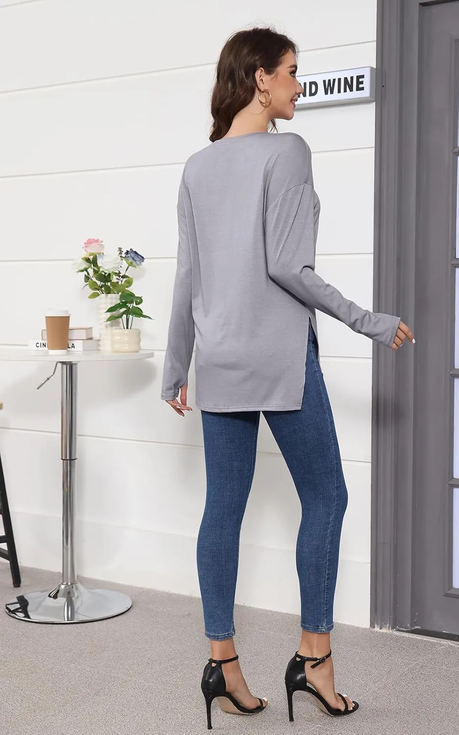 VNIRA Oversized T Shirts for Women Long Sleeve Loose Fit Casual Fall Tunic Top Basic Tee