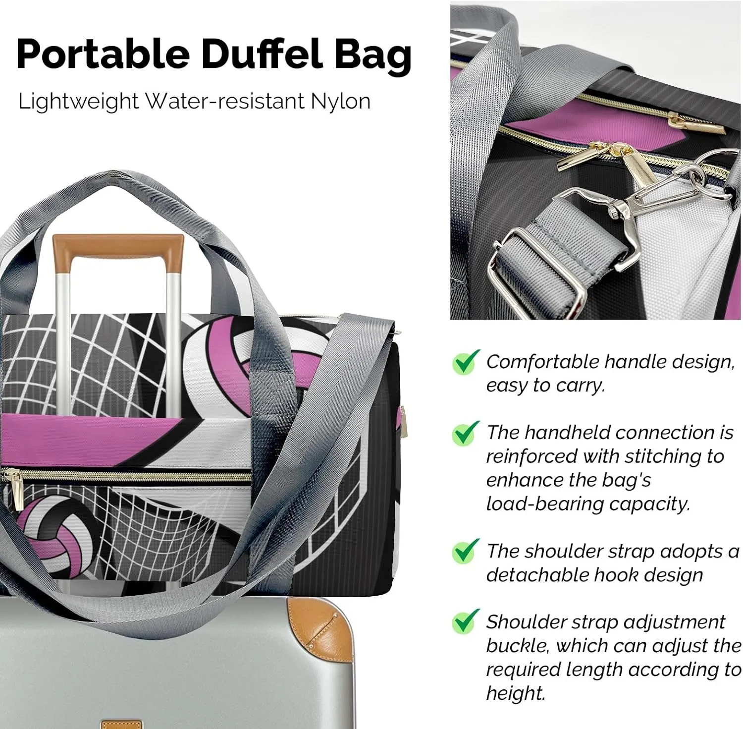 Volleyball Sport Player Team Number Name Duffle Bag for Travel, Weekender Bag with Shoe Compartment, Carry On Overnight Bag Gym Bag Hospital Bags
