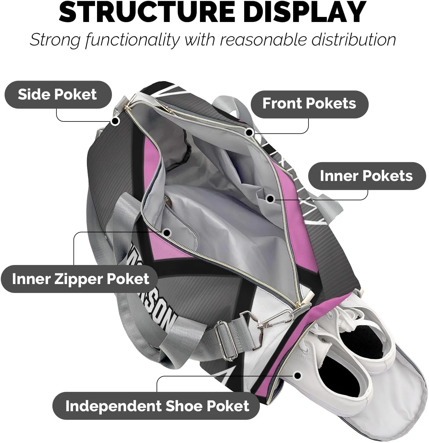 Volleyball Sport Player Team Number Name Duffle Bag for Travel, Weekender Bag with Shoe Compartment, Carry On Overnight Bag Gym Bag Hospital Bags