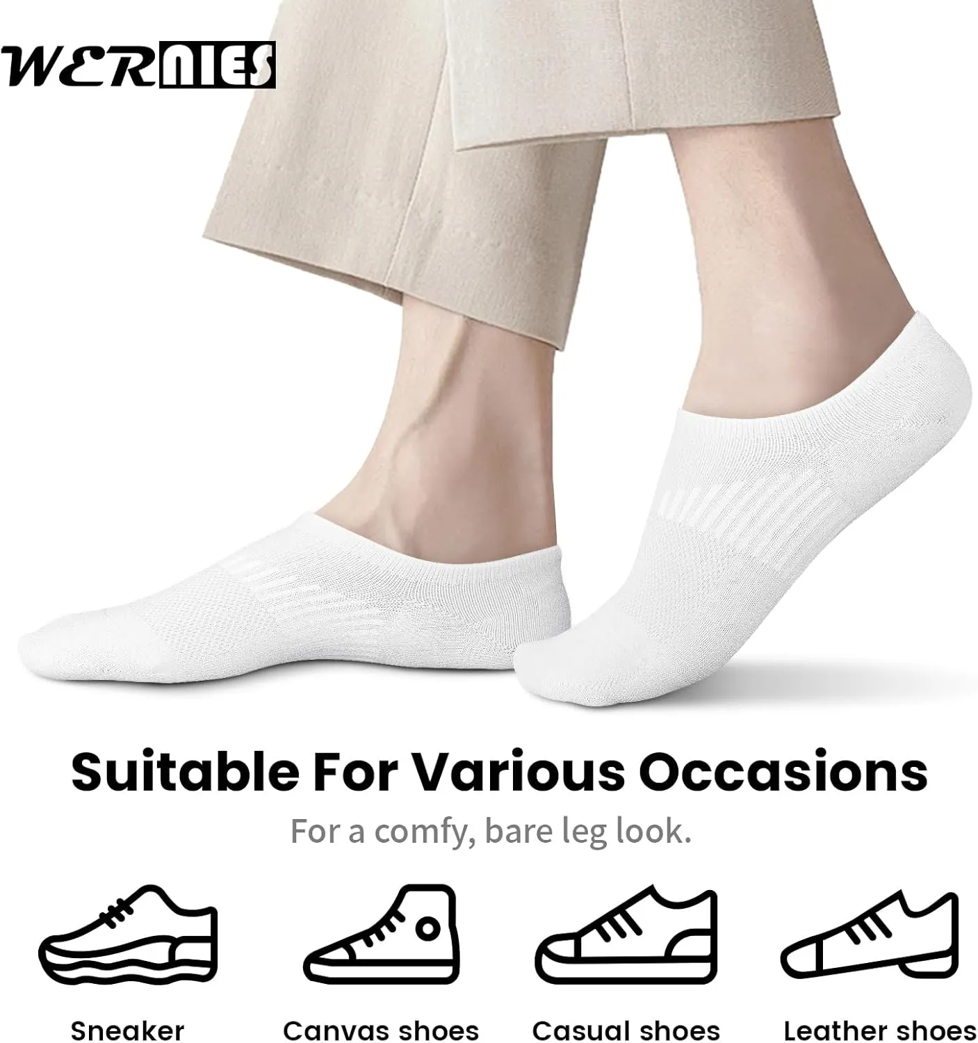 wernies No Show Socks Womens 8 Pairs, Ankle Non Slip Low Short Invisible Thin Liner Socks