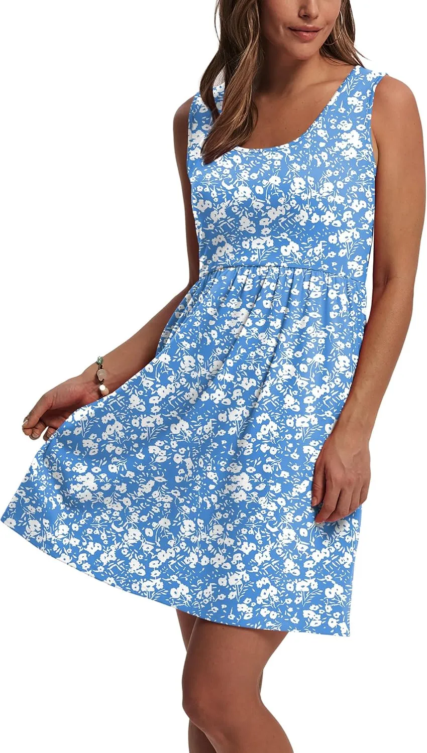WIHOLL Women's Summer Dress 2025 A-Line Sleeveless Casual Sundress with Pockets Floral/Solid
