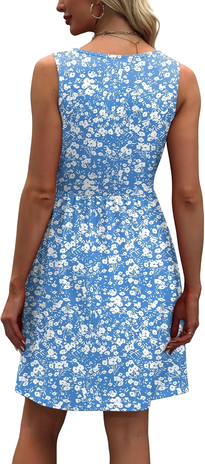 WIHOLL Women's Summer Dress 2025 A-Line Sleeveless Casual Sundress with Pockets Floral/Solid