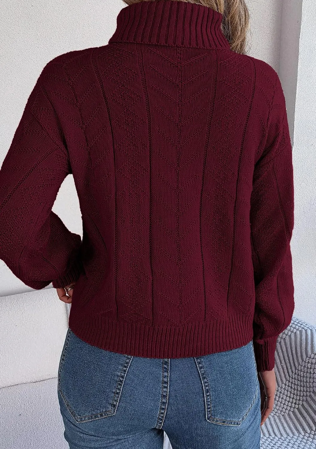 WIWIQS Women's Autumn Turtle Neck Cropped Sweater Winter Cable Knit Pullover Long Sleeve Casual Top Sweater