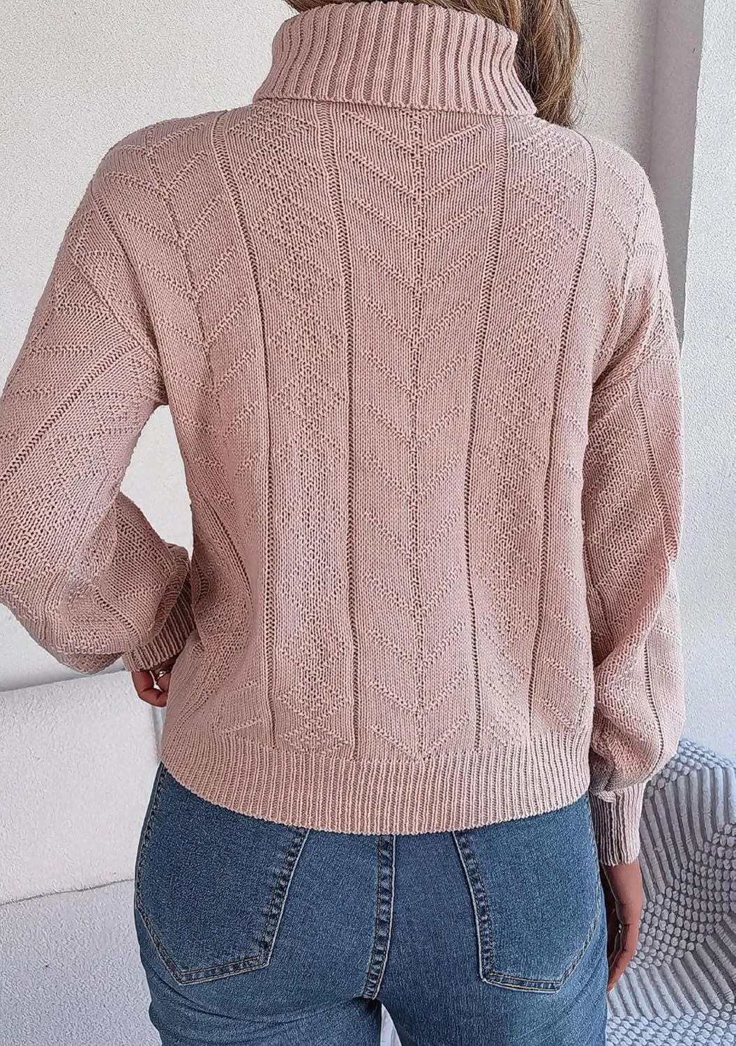 WIWIQS Women's Autumn Turtle Neck Cropped Sweater Winter Cable Knit Pullover Long Sleeve Casual Top Sweater