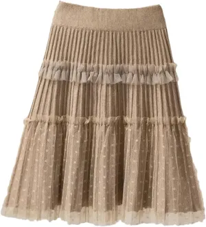 Woman A-Line Short Skirts Autumn Winter High Waist Pleated Lace Mini Skirt