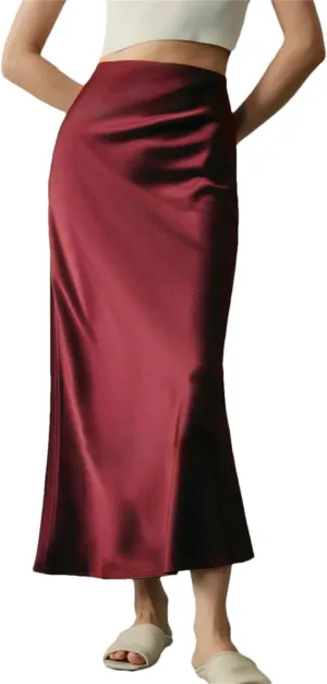 Woman Elastic High Waist Satin Fishtail Skirts Slim Long Dresses
