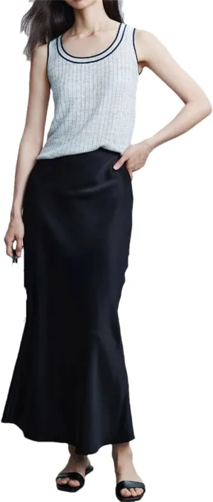 Woman Elastic High Waist Satin Fishtail Skirts Slim Long Dresses