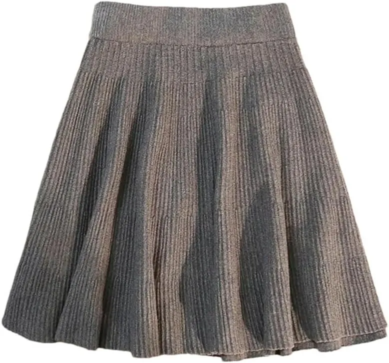 Women Autumn Winter Knitted Pleated Short Skirt Sexy Elastic High Waist Slim Party Mini Skirts