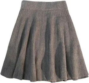 Women Autumn Winter Knitted Pleated Short Skirt Sexy Elastic High Waist Slim Party Mini Skirts