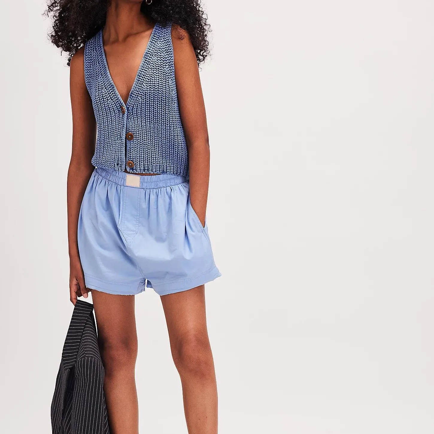 Women Button Up Ribbed Knit Crop Sweater Vest Sleeveless Solid Slim Fit Deep V Neck Cropped Vest Cardigan