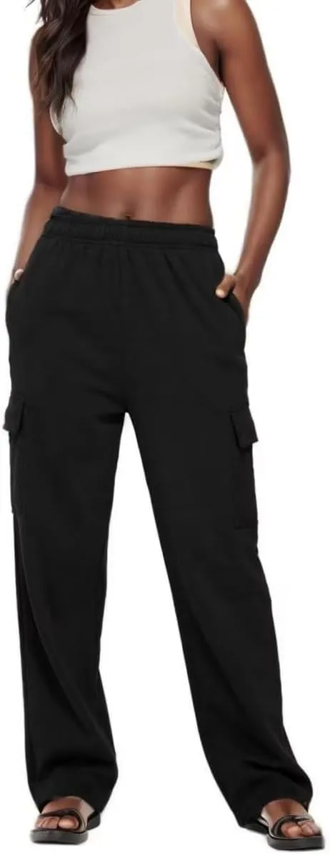 Women Cargo Sweatpants Casual Wide Leg Sweats Pants Dressy Elastic High Waist Active Lounge Trousers with Pockets