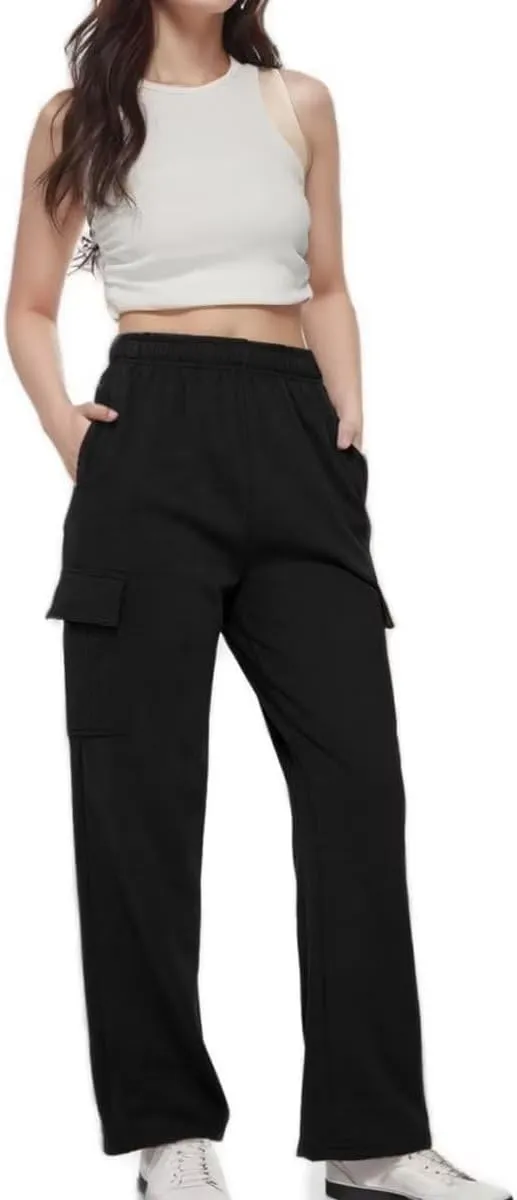 Women Cargo Sweatpants Casual Wide Leg Sweats Pants Dressy Elastic High Waist Active Lounge Trousers with Pockets