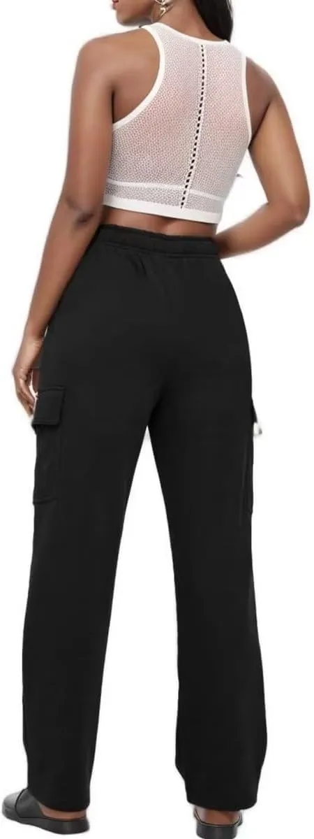 Women Cargo Sweatpants Casual Wide Leg Sweats Pants Dressy Elastic High Waist Active Lounge Trousers with Pockets