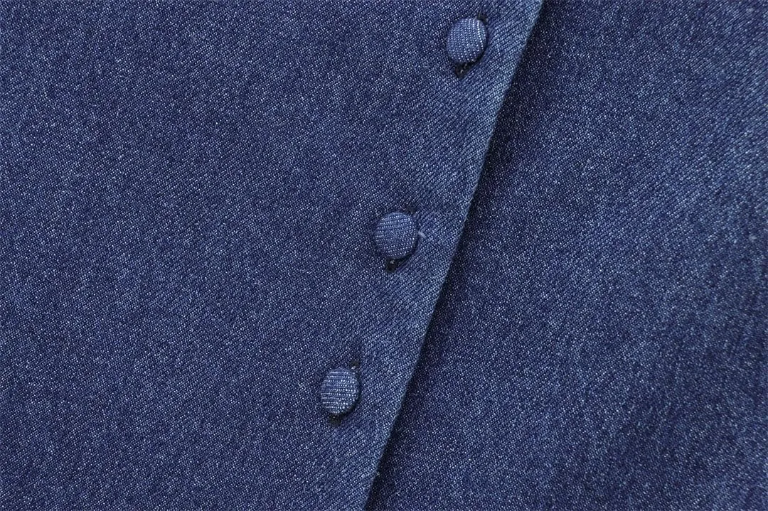 Women Denim Vintage Round Neck Single Breasted Short Jacket Sleeveless Waistcoat Outerwear Vest