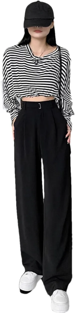 Women High Waist Suit Pants Wide Leg Full Pants Summer Elegant Straight Loose Trousers
