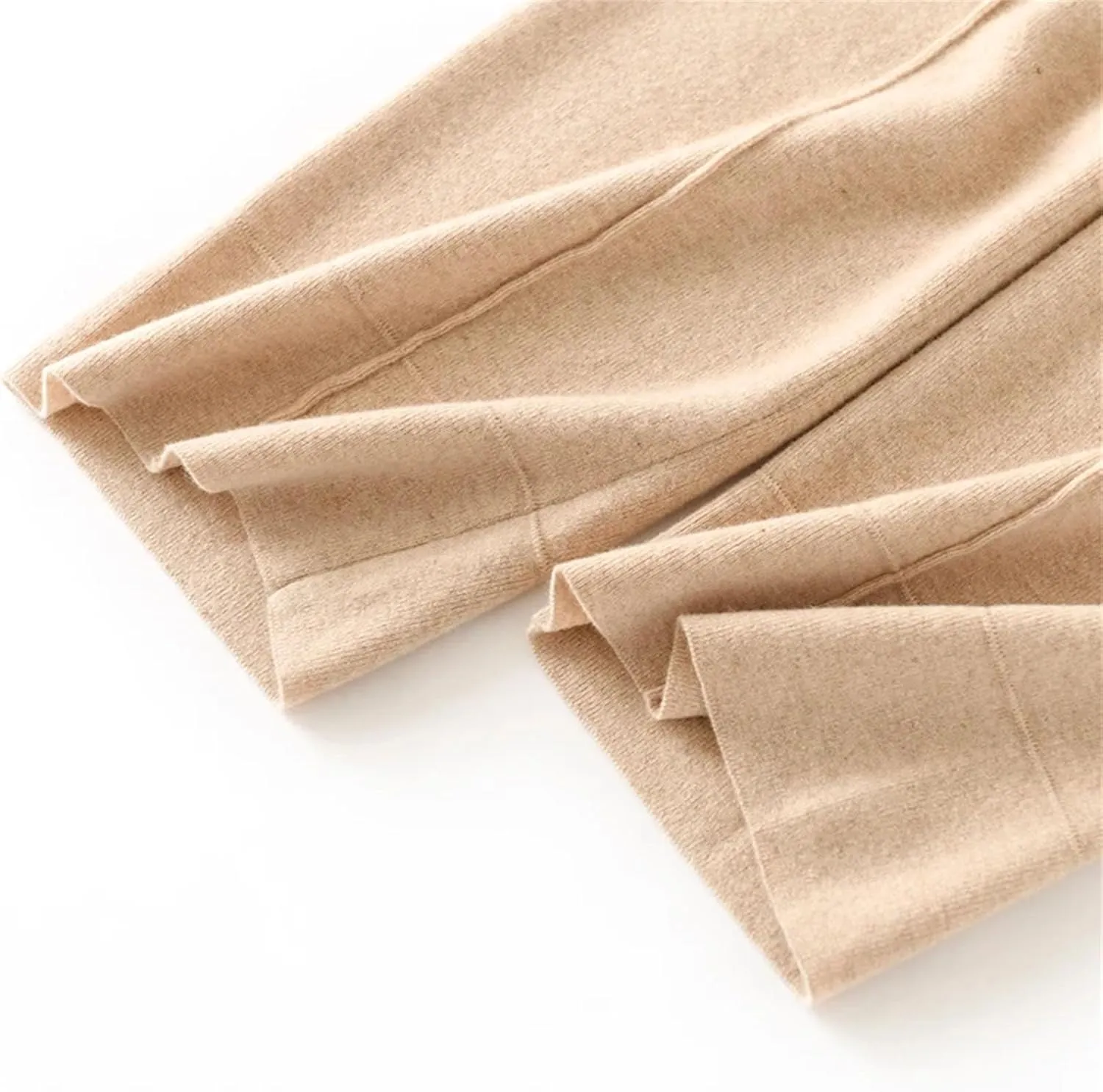 Women High Waist Wide-Leg Straight Pants Casual Wool Knitted Drawstring Soft Trousers