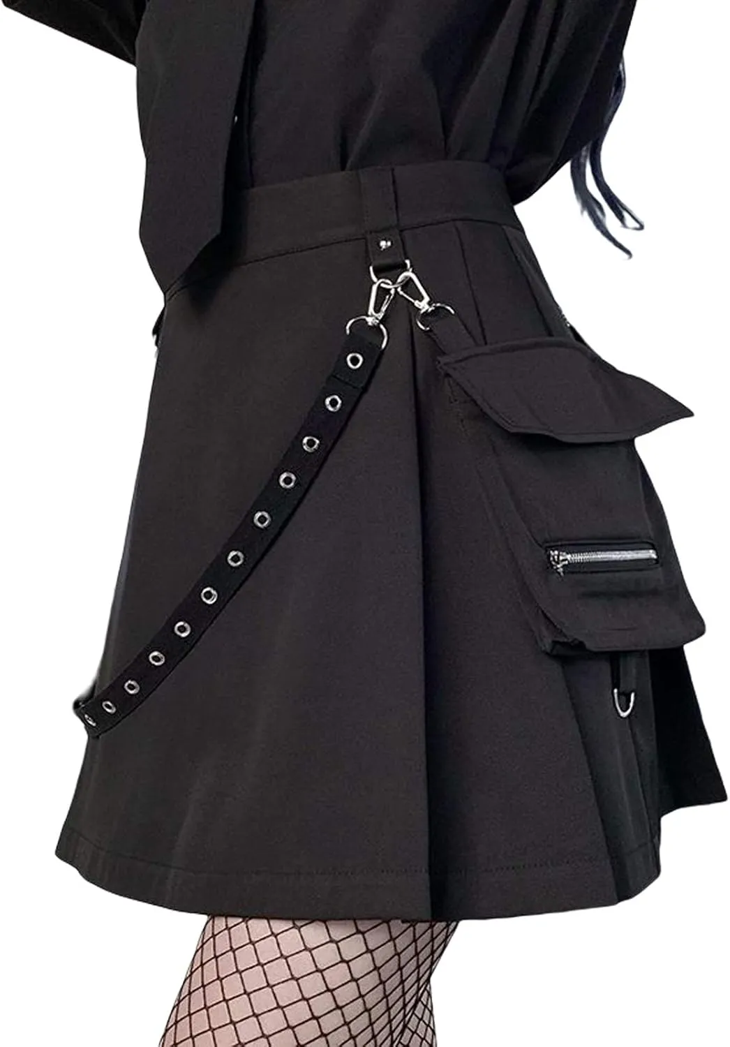 Women Lace Patchwork Pleated Skirt High Waist Gothic Short Skirt Ruffle Plaid A-Line Mini Skirt E-Girl Streetwear